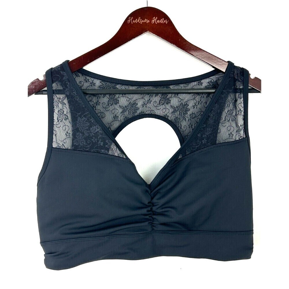 Adore Me Women Evelin Contour Black Sports Bra 1X Lace Floral Trim Racerback R2 - Picture 4 of 11